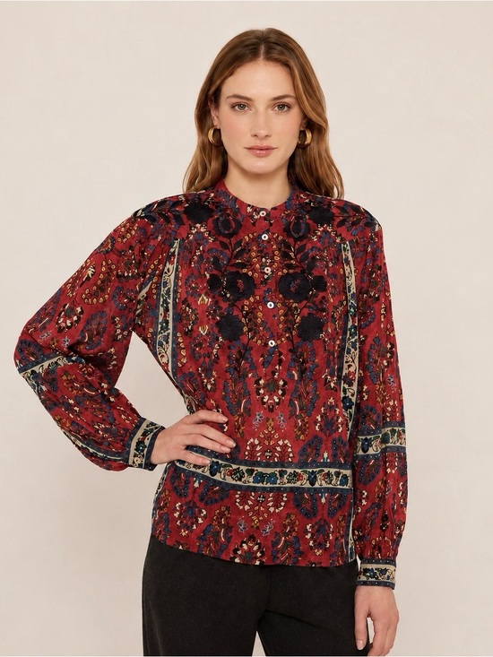 Antik Batik Tops - Antik Batik Tamir Embroidered Cotton Crepe Blouse